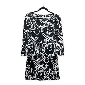 White House Black Market White Black Design Formal Long Sleeve Knee Dress Sz XS